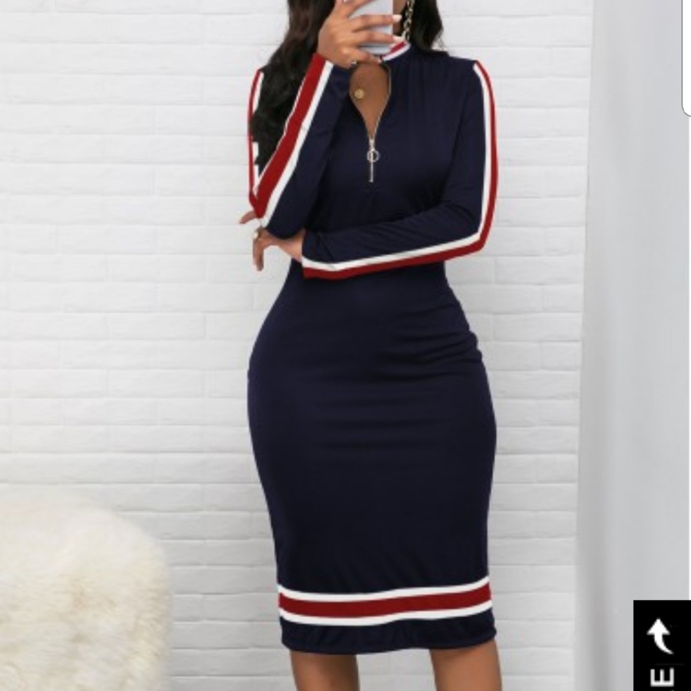 NEW Half-Zip  Stripe -Detail BodyCon Dress